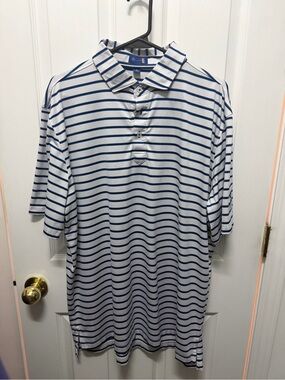 Men's White and Navy Stripe Polo Shirt